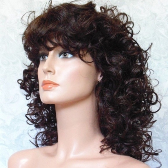 New Shoulder Length Curly Dark Brown/Burgundy Wig main image 12
